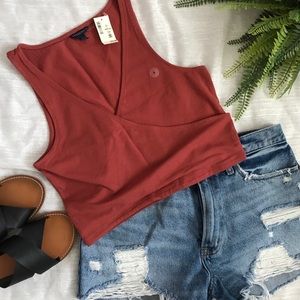 Aeropostale burnt orange v-neck crop top